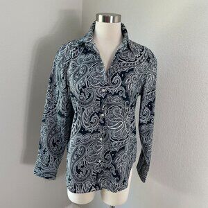 Lauren Ralph Lauren Womens Medium Paisley Non Iron Button Up Shirt Blouse Top
